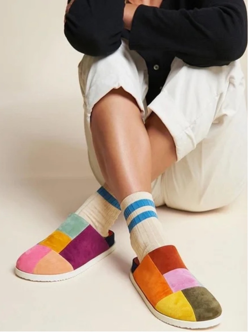 Charlotte Stone Multicolor Patchwork Suede Clog Mules
